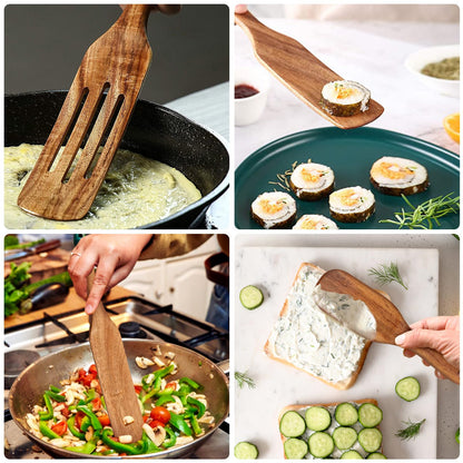 LorisArm Acacia Wood Spatula Utensil Sets, 4-Pack Wooden Spatulas Turner, Kitchen tool Wood Cooking Utensil.