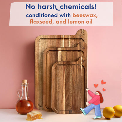 Non Toxic Cutting Boards - Cutting Board Set Free of Mineral Oil, Made of FSC Acacia Wood - Cutting Boards for Kitchen - Includes 3 Chopping Boards. By Ziruma