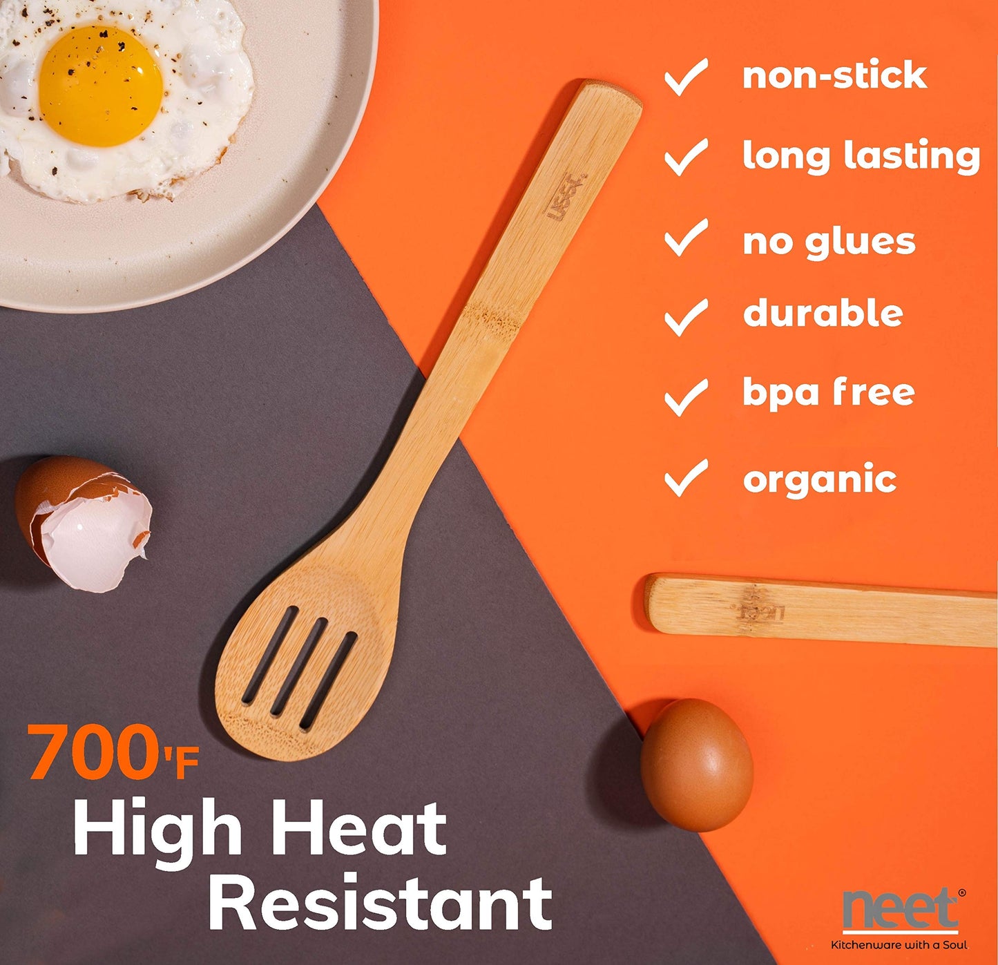 Neet Wooden Spoons For Cooking 6 Piece Organic Bamboo Utensil Set With Holder Wood Kitchen Utensils Spatula Spoon For High Heat Stirring In Nonstick Pots & Pans Quality Gift & Everyday Use