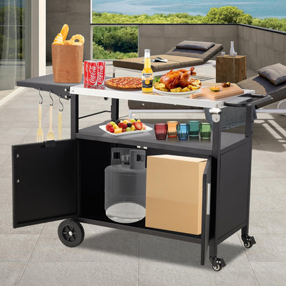 OUTGUAVA Outdoor Grill Cart with Storage Movable Grill Cart Outdoor Kitchen Island Pizza Oven Table Food Prep Table with Wheels Storage Cabinet for Outside Patio Backyard Garden