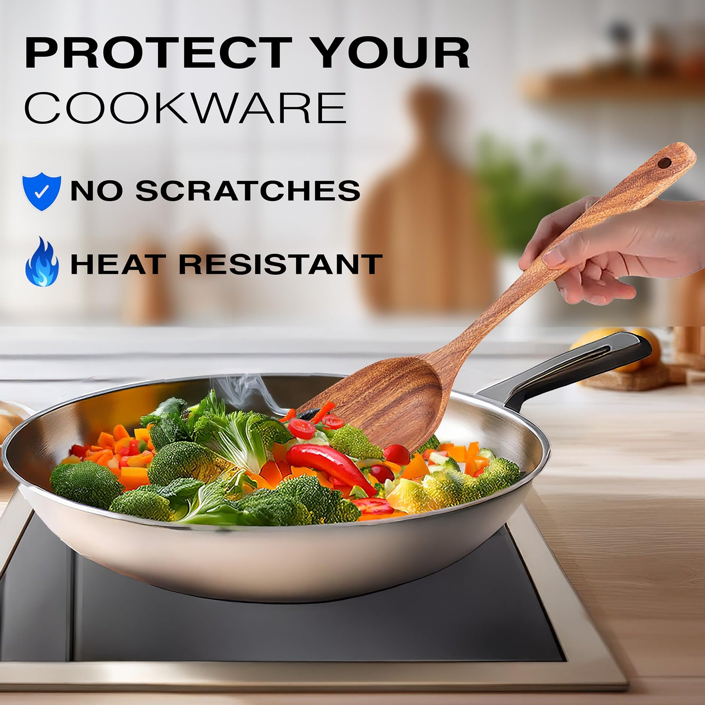 9-Piece Teak Wooden Spoons for Cooking, Durable Wood Utensil Set, Natural Teak Wood Non Toxic Utensils – Safe and Non Toxic for Your Family – Wooden Spoons and Spatulas for Kitchen by Z&YOU