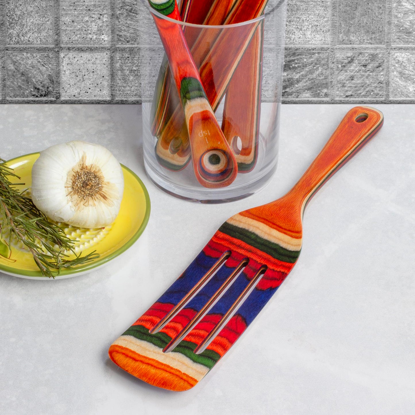 Baltique Marrakesh Collection 13" Wooden Spurtle Spatula – Colorful Birch Wood Cooking Utensil, Nonstick Safe, Versatile Stirring & Serving Tool