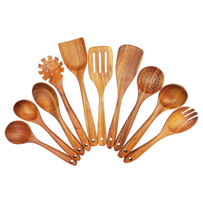 Premium Wooden Spoons for Cooking, 10 Pcs Wooden Cooking Utensils Set - Wooden Utensil Set for Nonstick Pans & Cookware - Sturdy, Lightweight & Heat Resistant