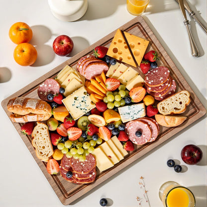 Wood Cutting Boards for Kitchen, 17x12 Inch Butcher Block with Deep Juice Grooves & Non-Slip Handle Reversible Chopping Board for Meat Cheese Vegetables