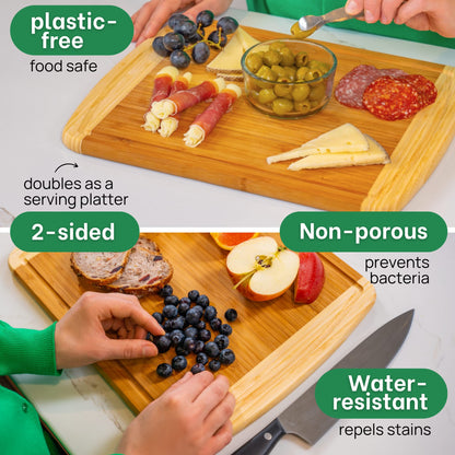 GREENER CHEF 15 Inch Medium Cutting Board with Lifetime Replacements, Bamboo Cutting Boards for Kitchen, Butcher Block, Medium Wooden Chopping Board for Meat, Veggies, Non Toxic Charcuterie Board