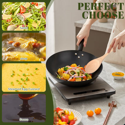 WYOMER 3 PCS Wooden Spoons for Cooking, 12 Inch Long Handle Made of Natural Beechwood, Cooking Mixing Oval Spoons to Baking, Stir Meals, Tasting Stirring Food