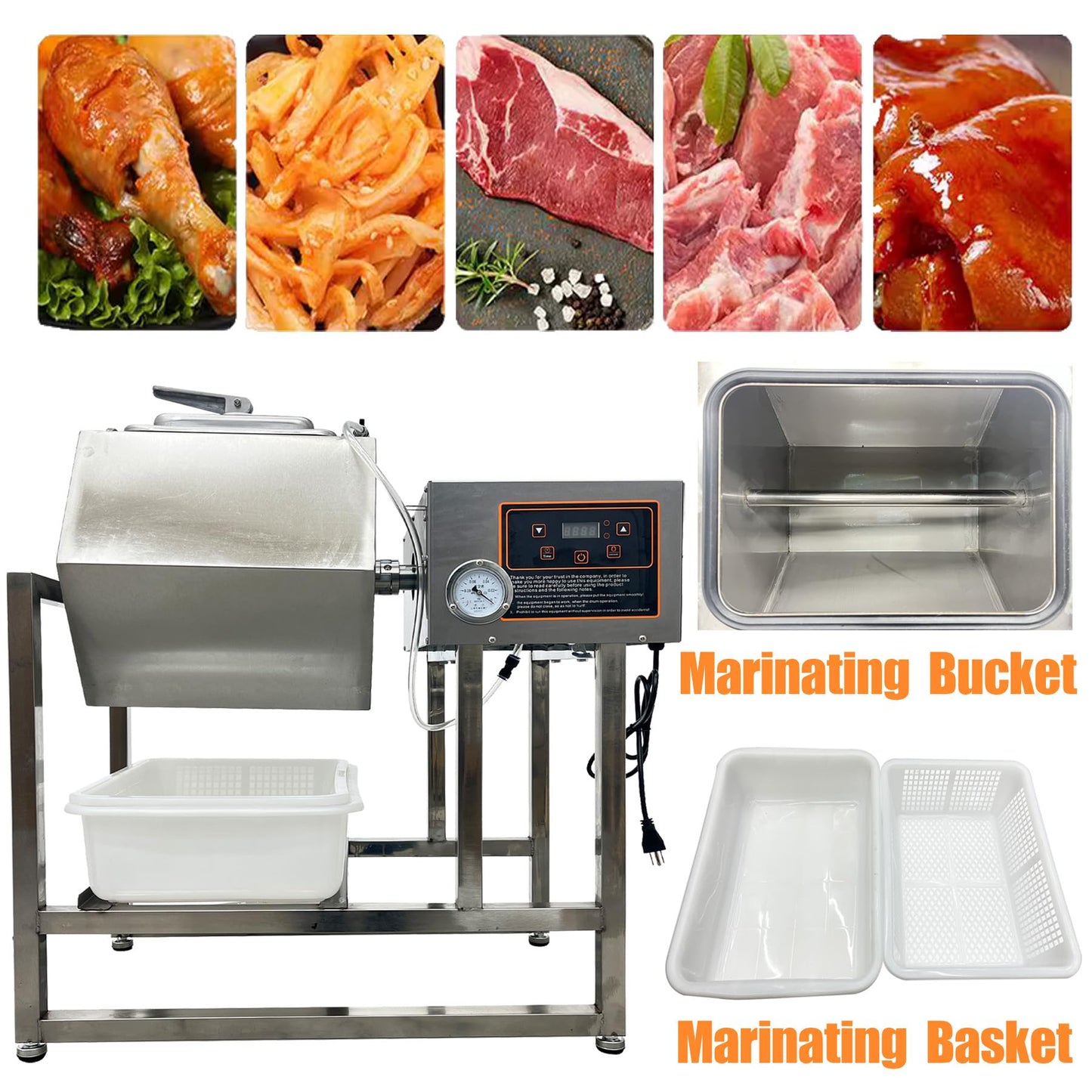 TECHTONGDA Meat Tumbler Marinator 42L Vegetable Tumbler Marinating Machine, Food Vacuum Curing Machine with Timing Controlled, Bidirectional Rotation, Fast Marination for Professional Kitchens
