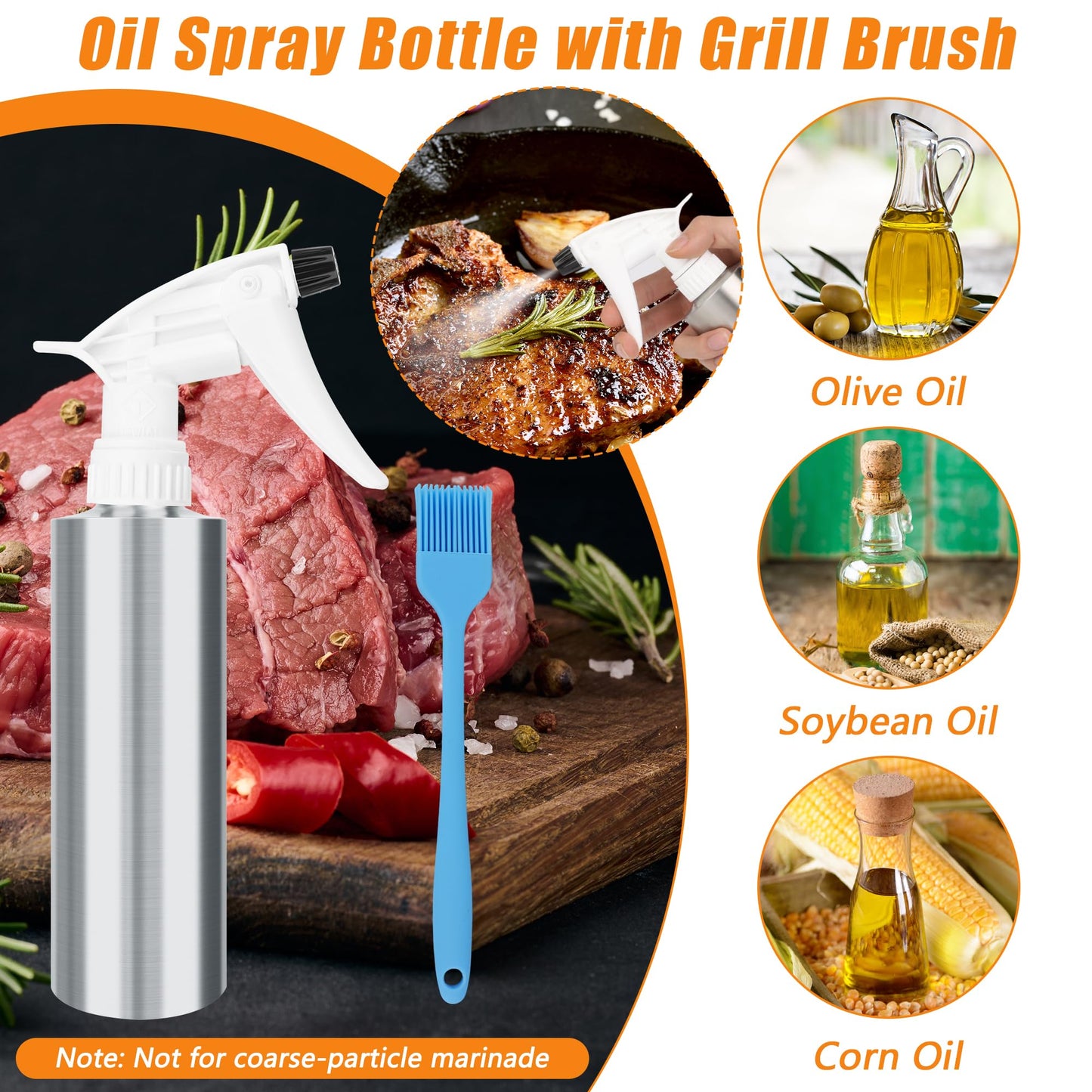Anglekai Spray Bottle and Marinade Injector, Meat Injector Syringe with Stainless Steel Oil Spray Bottle/Marinade Needles/ 2 Brushes/Hose for Meat BBQ