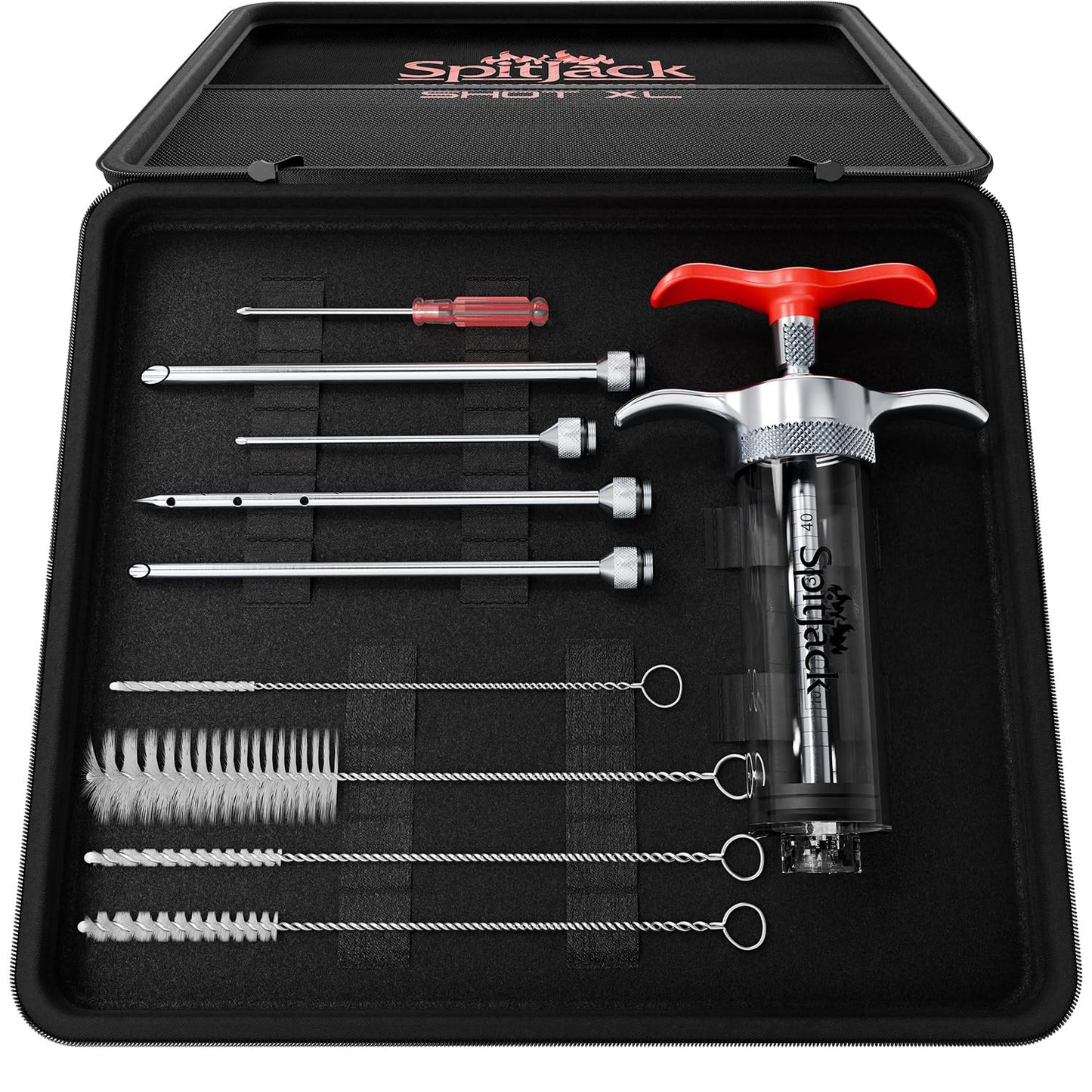 SpitJack SPITJACK SHOT XL Meat Injector Syringe for Smoking. Turkey Marinade and Brisket Flavor Injection Kit. BBQ Accessories and Cooking Gift for Men. Stainless Steel 4 Needles, Case, 70ml Capacity.