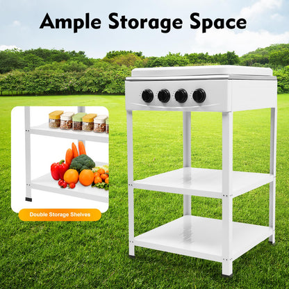 Propane Gas Stove 4 Burner, Portable Natural Gas Stove Stainless Steel, Camping Stove Gas Cooker with 2-Tier Storage Stand, Freestanding Propane Burner for Backyard, Outdoor Cooking