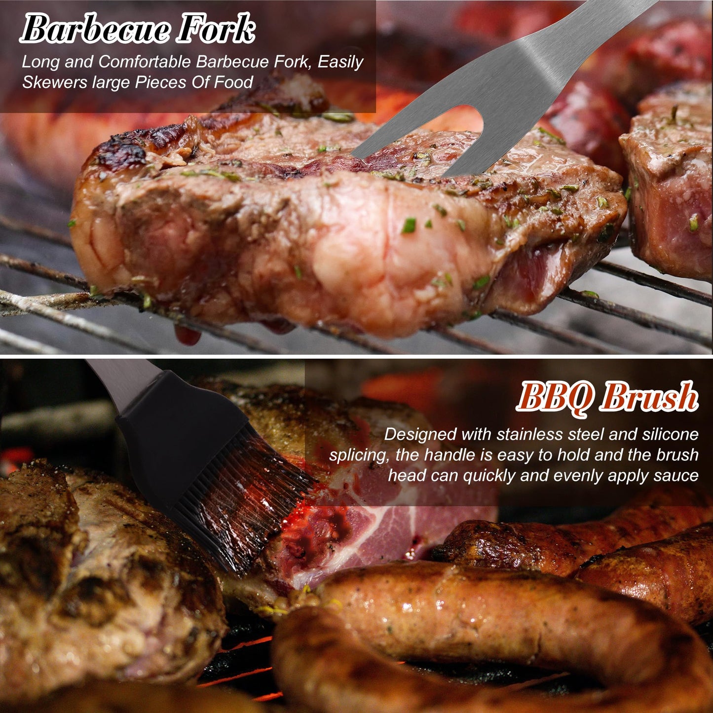 Griddle Accessories Kit - Grilling Accessories, Stainless Steel Heavy Duty Grill Tools Set with Spatula, Fork, Tongs, Brush and Gift-Box for Outdoor Barbecue, Home Grill (4PCS)