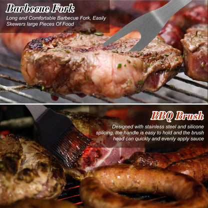 Griddle Accessories Kit - Grilling Accessories, Stainless Steel Heavy Duty Grill Tools Set with Spatula, Fork, Tongs, Brush and Gift-Box for Outdoor Barbecue, Home Grill (4PCS)