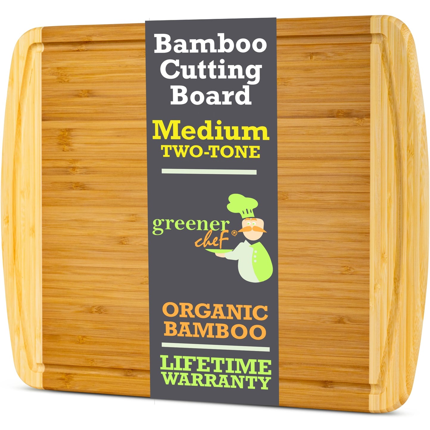 GREENER CHEF 15 Inch Medium Cutting Board with Lifetime Replacements, Bamboo Cutting Boards for Kitchen, Butcher Block, Medium Wooden Chopping Board for Meat, Veggies, Non Toxic Charcuterie Board