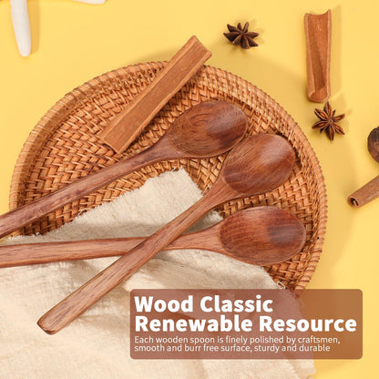 AERZIP 9 Inch Wooden Spoons for Eating Mixing Stirring Soda Jam Honey, Long Handle Wood Soup Spoons for Serving Home Kitchen Cooking Table Spoon (2 PCS)