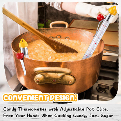 Photect 2 Pcs Candy Thermometer with Pot Clip 8" Deep Fry Oil Thermometer Instant Read Cooking Food Thermograph Sugar Syrup Jam Jelly Oil Temperature Kitchen Accessories for Home Cooking(Yellow)