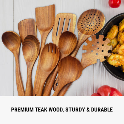Premium Wooden Spoons for Cooking, 10 Pcs Wooden Cooking Utensils Set - Wooden Utensil Set for Nonstick Pans & Cookware - Sturdy, Lightweight & Heat Resistant