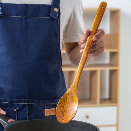 FJNATINH Long Handle Wooden Mixing Spoon, 16.5 inches Long Wooden Soup Spoon for Cooking and Stirring