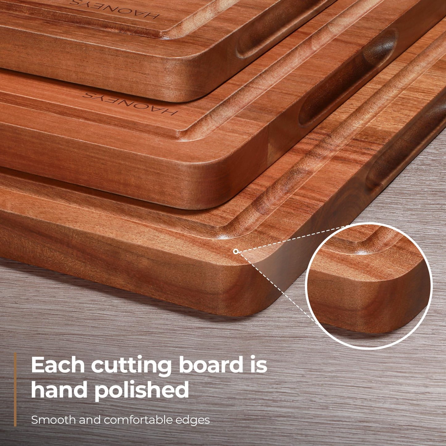 Wood Cutting Board, Wooden Cutting Boards for Kitchen with Deep Juice Grooves & Built-in Handles, Ideal Charcuterie & Chopping for Meat, Chopping Boards Set of 3