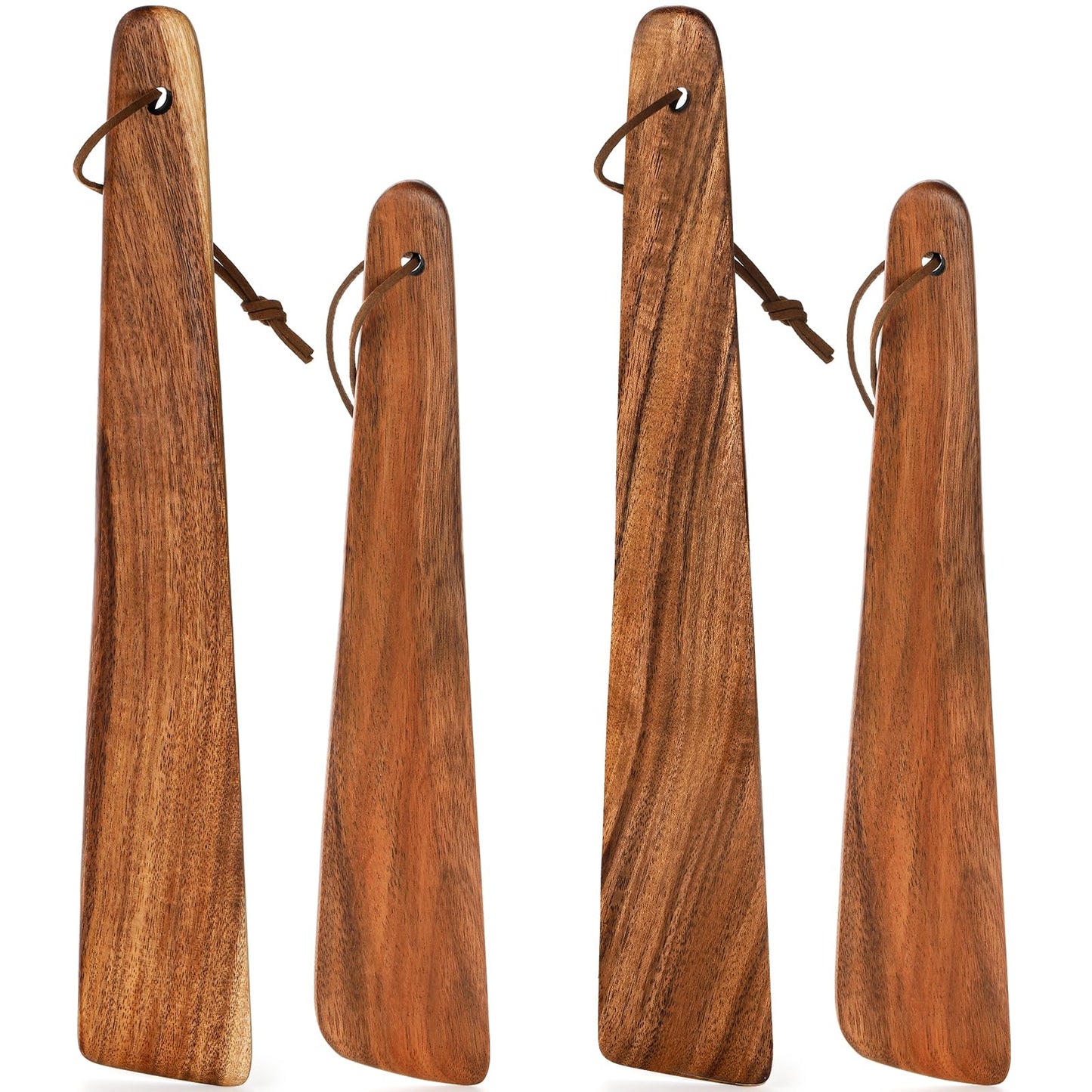 Tebery 4 Pack Small Wood Flipper Teak Wood Spatula Set for Cast Iron, 10 Inch 12 Inch Flat Wooden Turner Multipurpose Wood Cooking Utensil for Flipping, Serving, Scraping & Turning