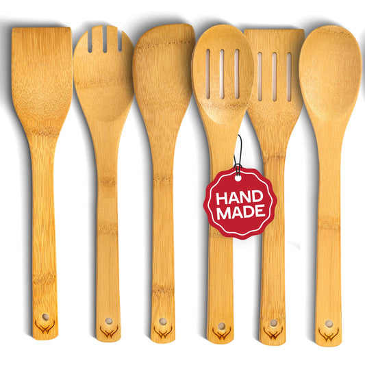 Bamboo Wooden Spoons For Cooking 6Pcs – Eco-friendly Wood Kitchen Utensils Set - Heat-resistant Wooden Utensil Set For Nonstick Cookware, Lightweight Spatula Set, Ideal Mothers Day Gifts
