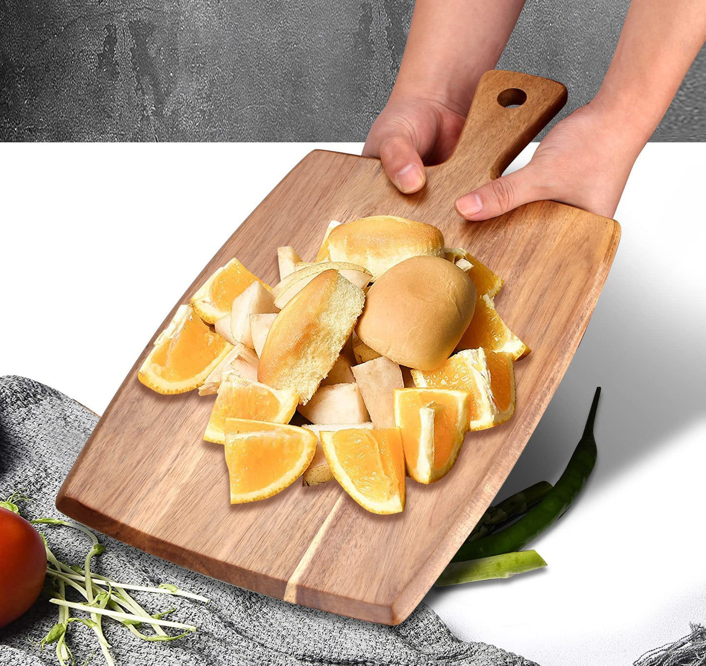 Best Acacia Wood Cutting Board with Handle Wooden Charcuterie Board Kitchen Chopping Boards for Bread Meat Cutting boards Fruit Cheese Serving Board Butcher Block Carving Board, 17" x 10"