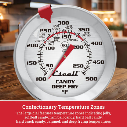 Escali AHC1 Stainless Steel Deep Frying and Candy Thermometer with Pot Clip, 5-Inch Probe with Candy Temperature Zones, NSF Certified