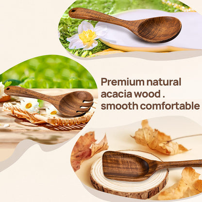 TANAAB Kitchen Wooden Spoons Utensils Set for Cooking, 5 Piece Acacia Wood Spoon Cooking Utensils Apartment Essentials Wooden Turner Spoon Spatula Kitchen Set for Nonstick Cookware (5-pieces-set)
