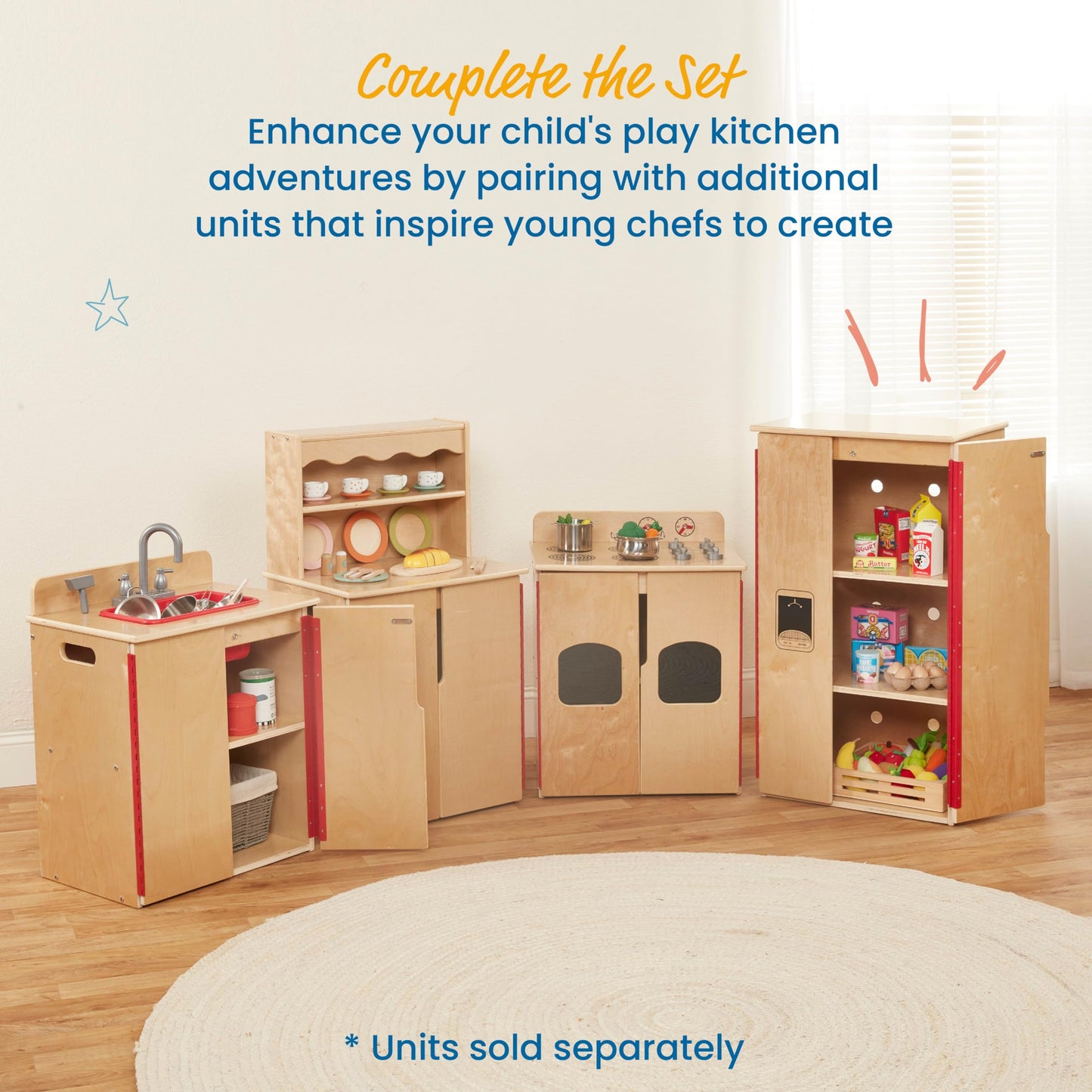 ECR4Kids Play Kitchen Stove, Wooden Playset, Natural