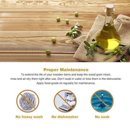 WONDERFUL 4 Pcs Olive Wooden Spoons for Cooking - 13.5 Inch Long, Set with Spatula, Corner Spoon, Slotted Spoon, Spaghetti and Pasta Server with Measurer…