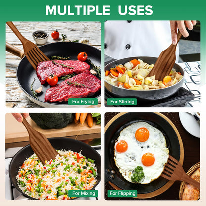 Wooden Spatula for Cooking,2 Pcs Teak Acacia Wooden Kitchen Utensils Set,Natural Wood Spatulas for Non-Stick Frying Pan,Slotted Solid Wood Flippers Turner,Kitchen Essentials,13.3”
