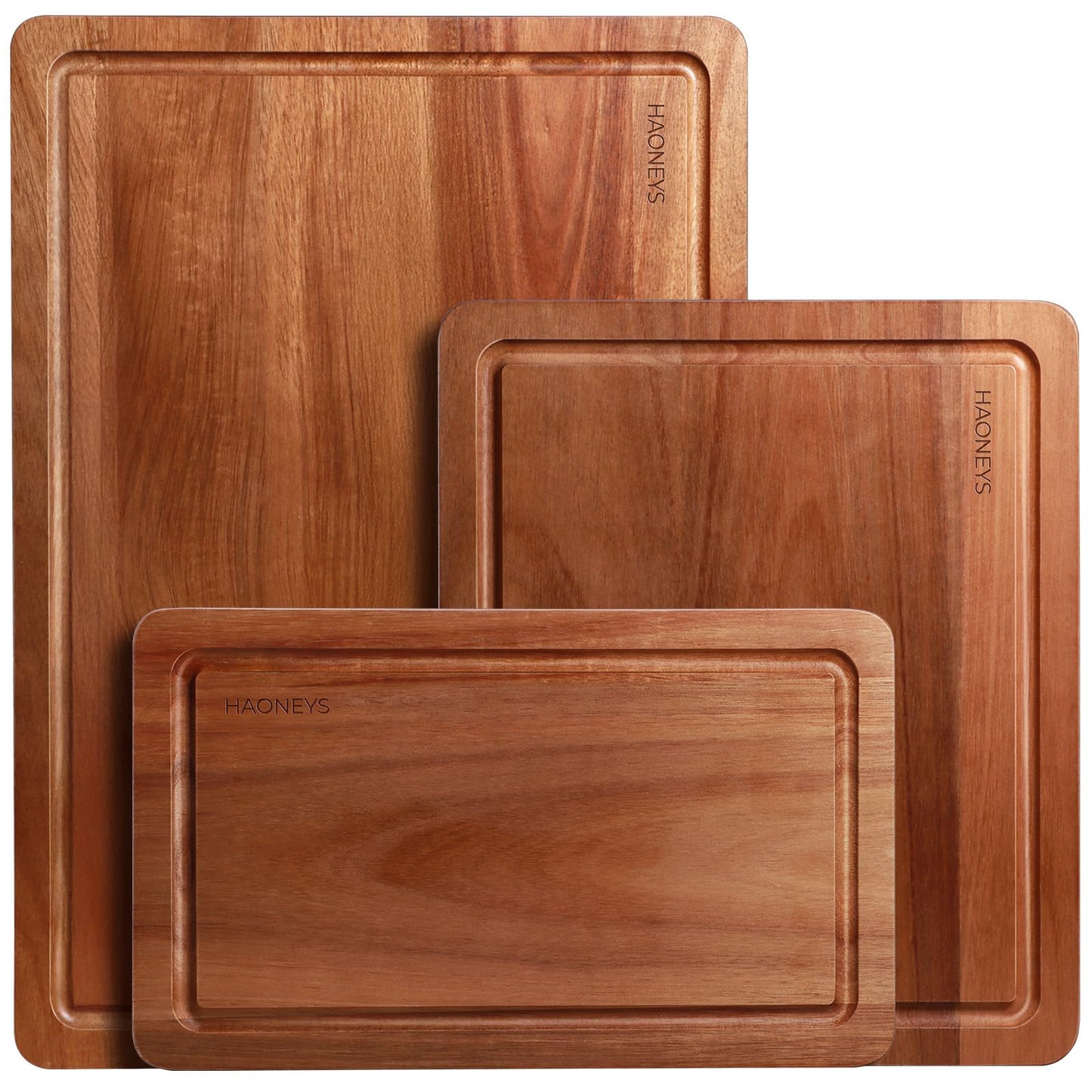 Wood Cutting Board, Wooden Cutting Boards for Kitchen with Deep Juice Grooves & Built-in Handles, Ideal Charcuterie & Chopping for Meat, Chopping Boards Set of 3