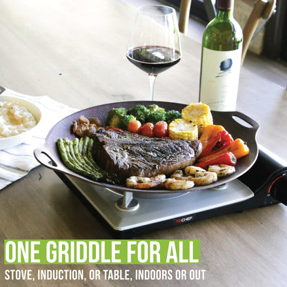 TECHEF - 14-inch Nonstick Round Griddle Grill Pan for Korean BBQ/Teppanyaki Pan, Tawa, Roti Pan/Induction Ready/Made in Korea (14-in)