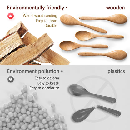 Hefild 7 PCS Small Wooden Spoons, 5.8 Inch Honey Spoons for Tea, Beech Wooden Honey Teaspoon for Coffee, Little Tiny Wood Spoons, Bamboo Table Spoon for stirring, Wooden Spoons for Utensils Set