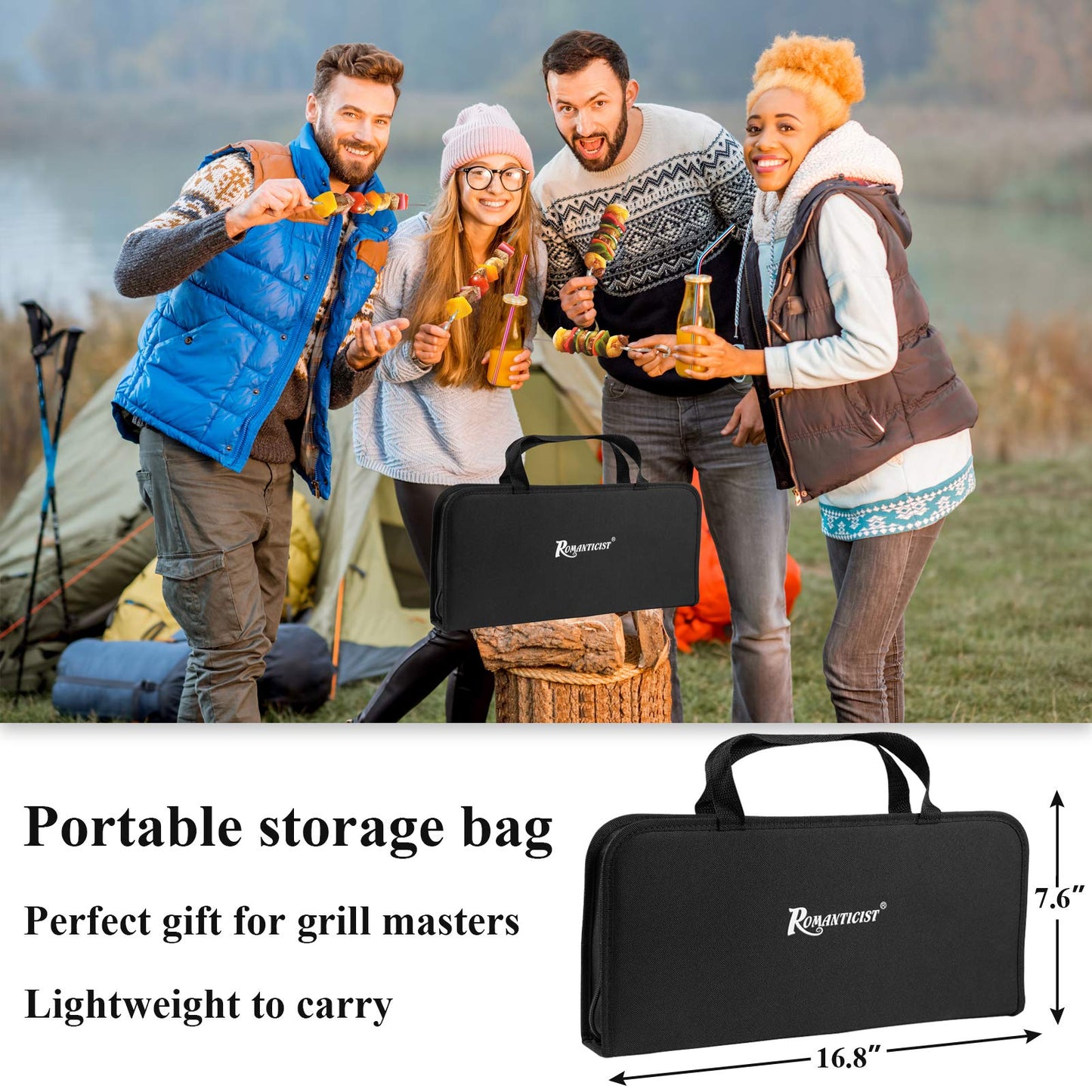 ROMANTICIST 27pcs Heavy Duty Grilling Gifts for Men Dad Fathers Day, Extra Thick BBQ Accessories Tools Set, Stainless Steel Grill Utensils Kit with Meat Claws, Carrying Bag for Outdoor Camping Silver