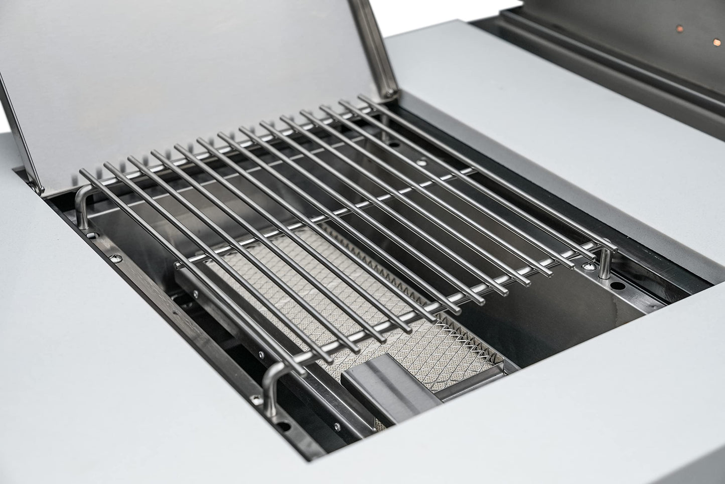 Mont Alpi MAi805-D90BEVFC 44-inch 6-Burner 115000 BTU 90 Degree Corner Deluxe Stainless Steel Gas Outdoor Kitchen Barbecue Island Grill + Lockable Compact Refrigerator + Faucet & Sink + Rotisserie Kit