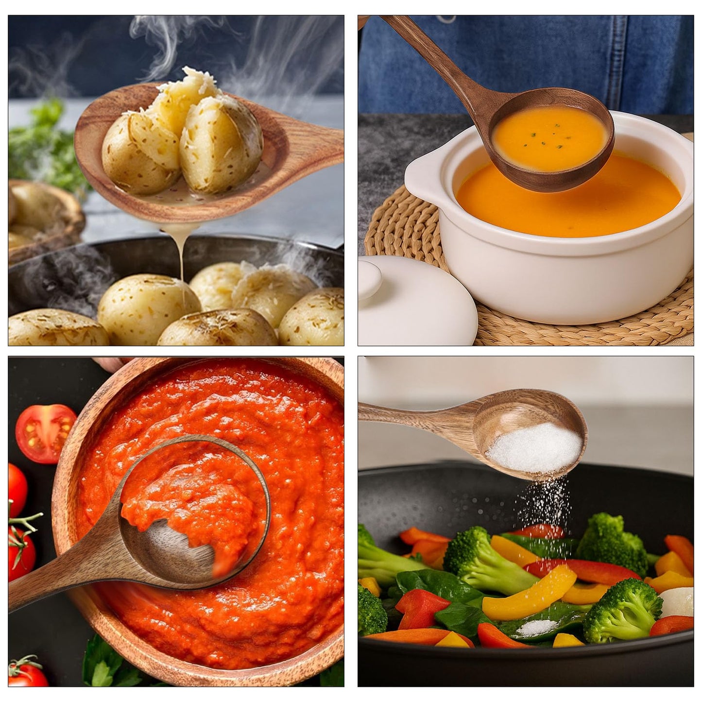 HAKSEN Wooden Spoons for Cooking, 10PCS Natural Acacia Wood Kitchen Utensils Set, Wooden Utensil Set for Nonstick Cookware, Smooth Finish, Sturdy & Durable