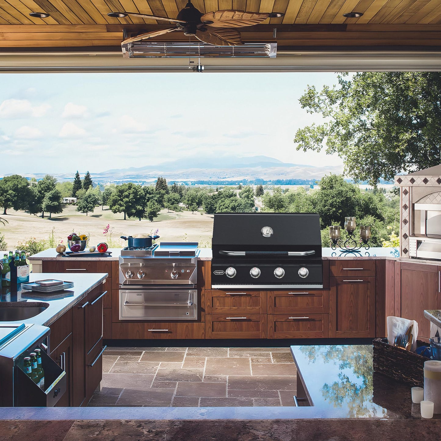 Hygrill 32-Inch Built In Grill for Natural Gas, Stainless Steel Outdoor Kitchen 4-Burner Grill Head, Black