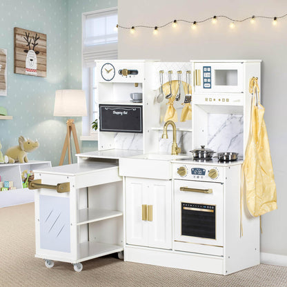 BRINJOY Kids Play Kitchen with Removable Cart, Wooden Toddler Kitchen Playset with Oven, Stove, Sink, Coffee Maker, Pretend Play Toy Kitchen Set for Children Boys Girls Ages 3