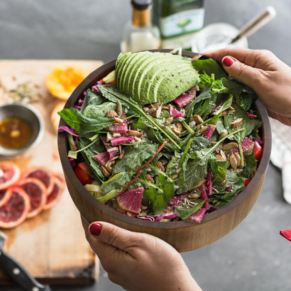 Wooden Salad Bowl, Acacia Walnut Wood Salad Bowl Set, 12 * 4.3 inch Large Natural Wooden with Fork and Spoon,Premium Eco-Friendly 346oz /10.8qt for Kitchen,Dining,Serving & Mixing Food