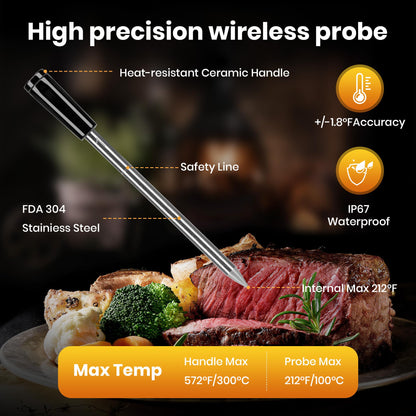 GMGH Smart Wireless Meat Thermometer | 4 Probes | Upgraded large LCD Display | Accurate & Stable | long-range Bluetooth App or Host Control for iOS & Android |BBQ,Oven,Grill,Smoker,Air Fryer,Sous Vide