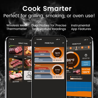 Niitawm Oven Grill Digital Meat Thermometer, Smart Bluetooth Wireless Food Thermometer with Dual Probes, iOS & Android App Thermometer for Long Range Smoker BBQ, Gas Grill, Air Fryer, Cooking Gifts