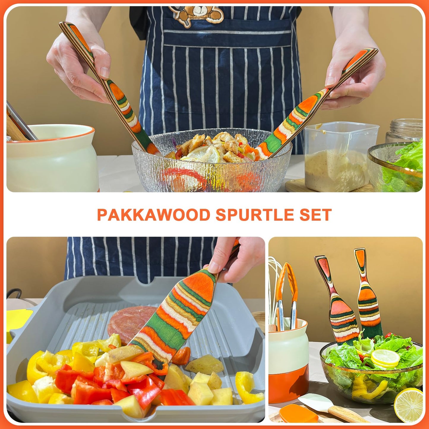 8PCS Pakkawood Spurtle Set,Spurtles Kitchen Tools,Silicone Cooking Utensil Set,Natural wooden Handle silicone Cooking Utensils Set,Heat Resistant, Nonstick Cookware