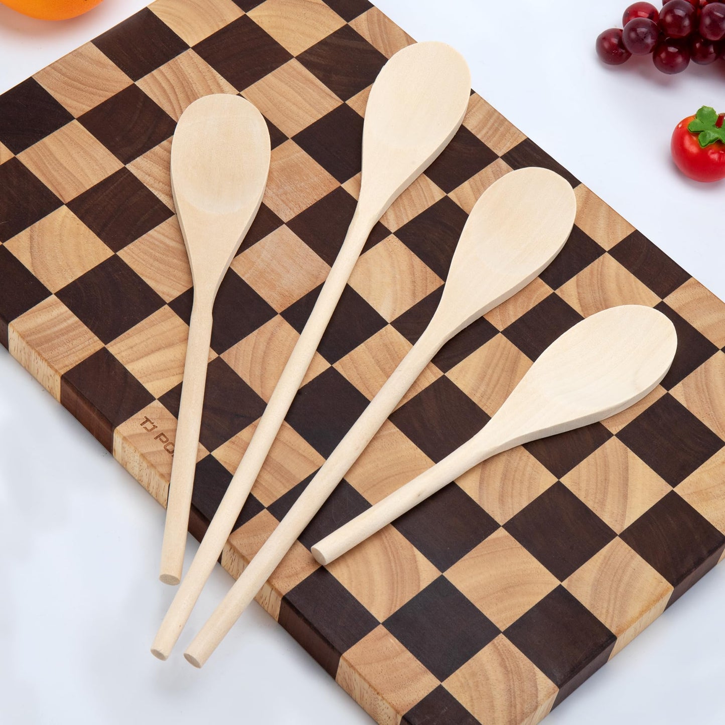 Maple Spoon Set of 4, Maple Wood Cooking Spoons Set for Nonstick Cookware, Wooden Salad Mixing Spoon, Soup Stirring, Kitchen Serving Utensils with Comfortable Handle