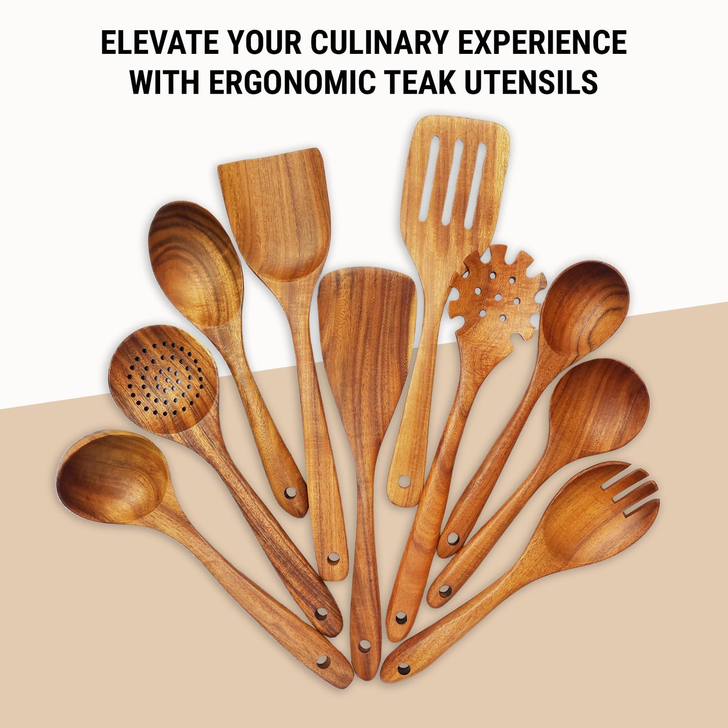 Premium Wooden Spoons for Cooking, 10 Pcs Wooden Cooking Utensils Set - Wooden Utensil Set for Nonstick Pans & Cookware - Sturdy, Lightweight & Heat Resistant