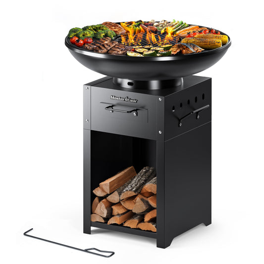 MASTER COOK Plancha Charcoal Grill, Spacious BBQ and Fire Pit Combo, Suitable for Backyard Parties, Camping, and Outdoor, Round
