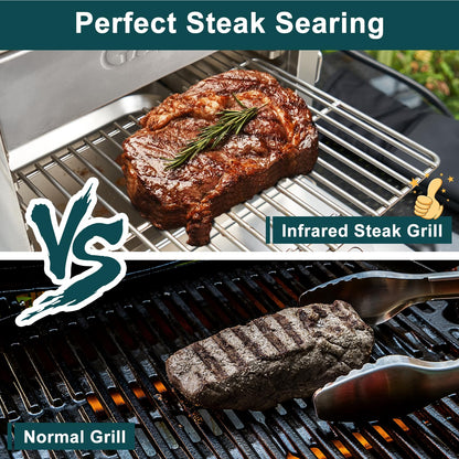 GASPRO Multi-Tasking Propane Infrared Steak Grill, XL Steakhouse & Cast-Iron Griddle 2-in-1 Outdoor Cooking Master, 125 in² Extra Large Cooking Area, Dustproof Foldable Panel