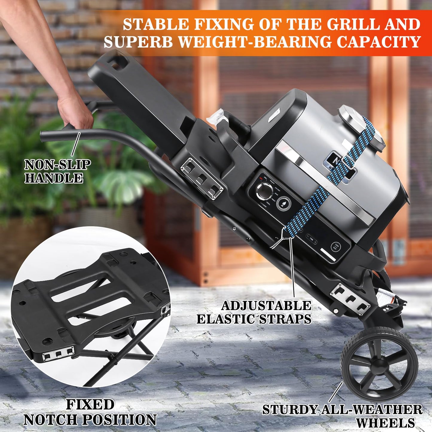 GRISUN Foldable Grill Cart for Ninja OG700–OG750 & Blackstone 22" | Portable BBQ Stand with Wheels, Side Table & Storage Basket