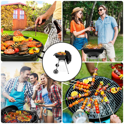 paxlloonge 18 Inch Charcoal Grill, BBQ Kettle Grill with Enamel Lid & Ash Catcher, Portable Charcoal Grill for Outdoor Grill Camping and Small Patio Backyard, Includes Wheels for Easy Mobility
