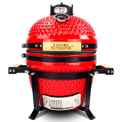 London Sunshine Ceramic BBQ Charcoal Kamado Grill 13 inch Portable Tabletop BBQ Grill Red