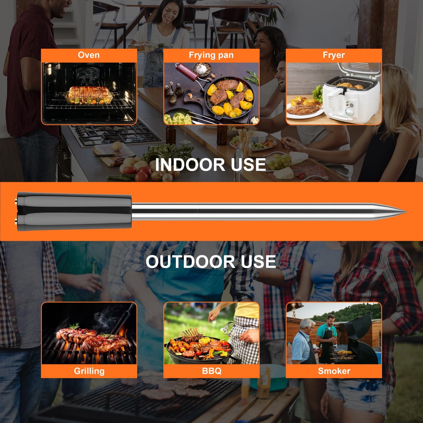 Wireless Meat Thermometer Bluetooth: with Ceramic Probe for Grilling/Cooking/BBQ - Waterproof Digital Oven Food Thermometer, 600Ft Range & Smart App Compatibility iOS/Android/Air Fryer